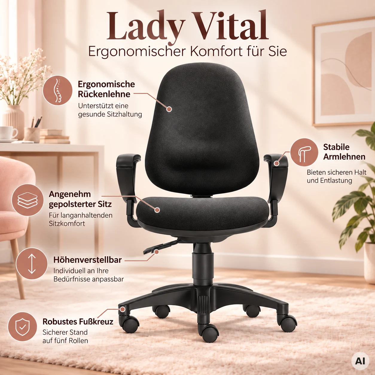 Lady Vital - Home Office Frauen-Bürostuhl